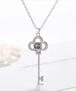 925 Sterling Silver I love you key necklace with discreet customized keepsake image in peephole projection.