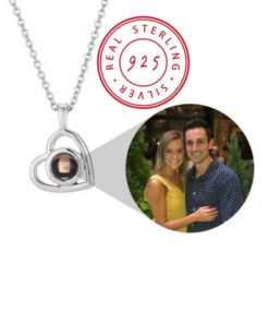 925 Sterling Silver simple heart necklace with discreet customized keepsake image in peephole projection.