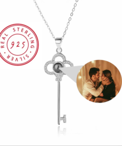 925 Sterling Silver I love you key necklace with discreet customized keepsake image in peephole projection.